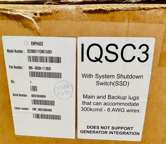 Enphase IQSC3 System Controller with System Shutdown Switch SC200D111CMC1US01