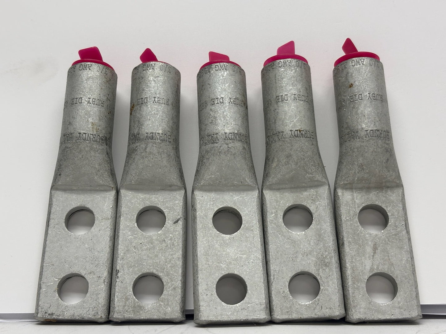 15 PK Burndy YA27A7 2-Hole Compression Lug, 3/0 AWG, 3/8″ Stud, Tin-Plated