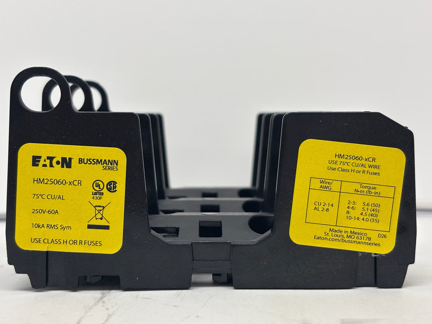 3 PK Eaton Bussmann HM25060-3CR 3-Pole Class H Modular Fuse Block, 250 V, 35–60 A