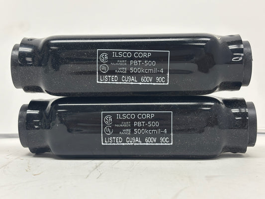 2 PK Ilsco PBT-500 Dual-Rated Insulated In-Line Splicer/Reducer, 4 AWG–500 kcmil