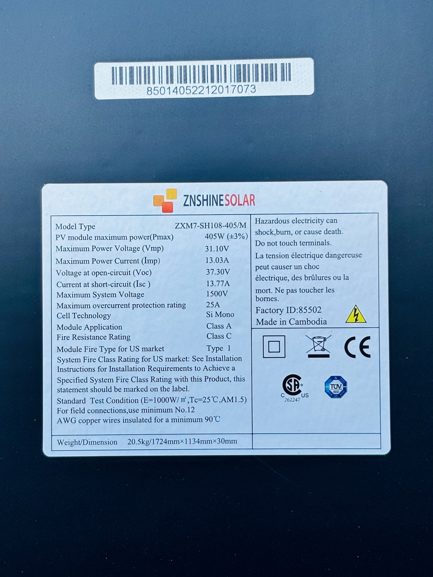 2 Pk ZNShineSolar ZXM7-SH108-405M 405W Monocrystalline Solar Panel