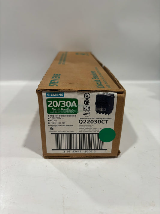 6 Pk SIEMENS Q22030CT Circuit Breaker TRIPLEX 20/30Amp 120/240V 60Hz QT