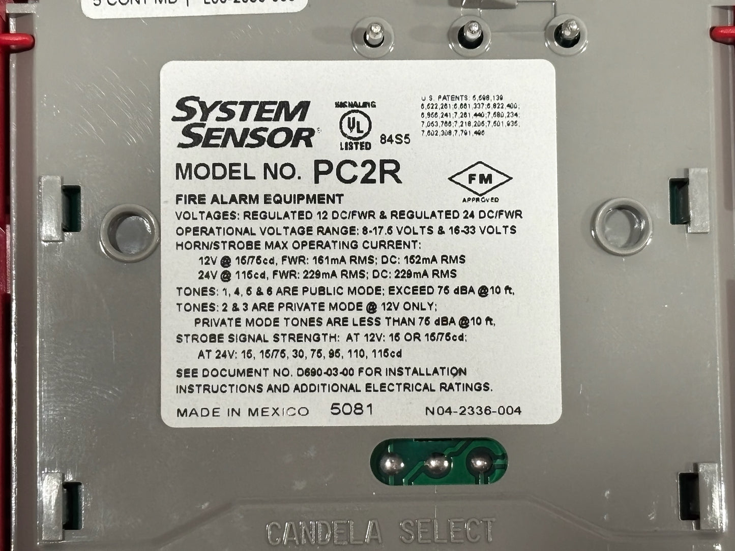 SpectrAlert PC2R Red Two-Wire Ceiling-Mount Fire Alarm Device