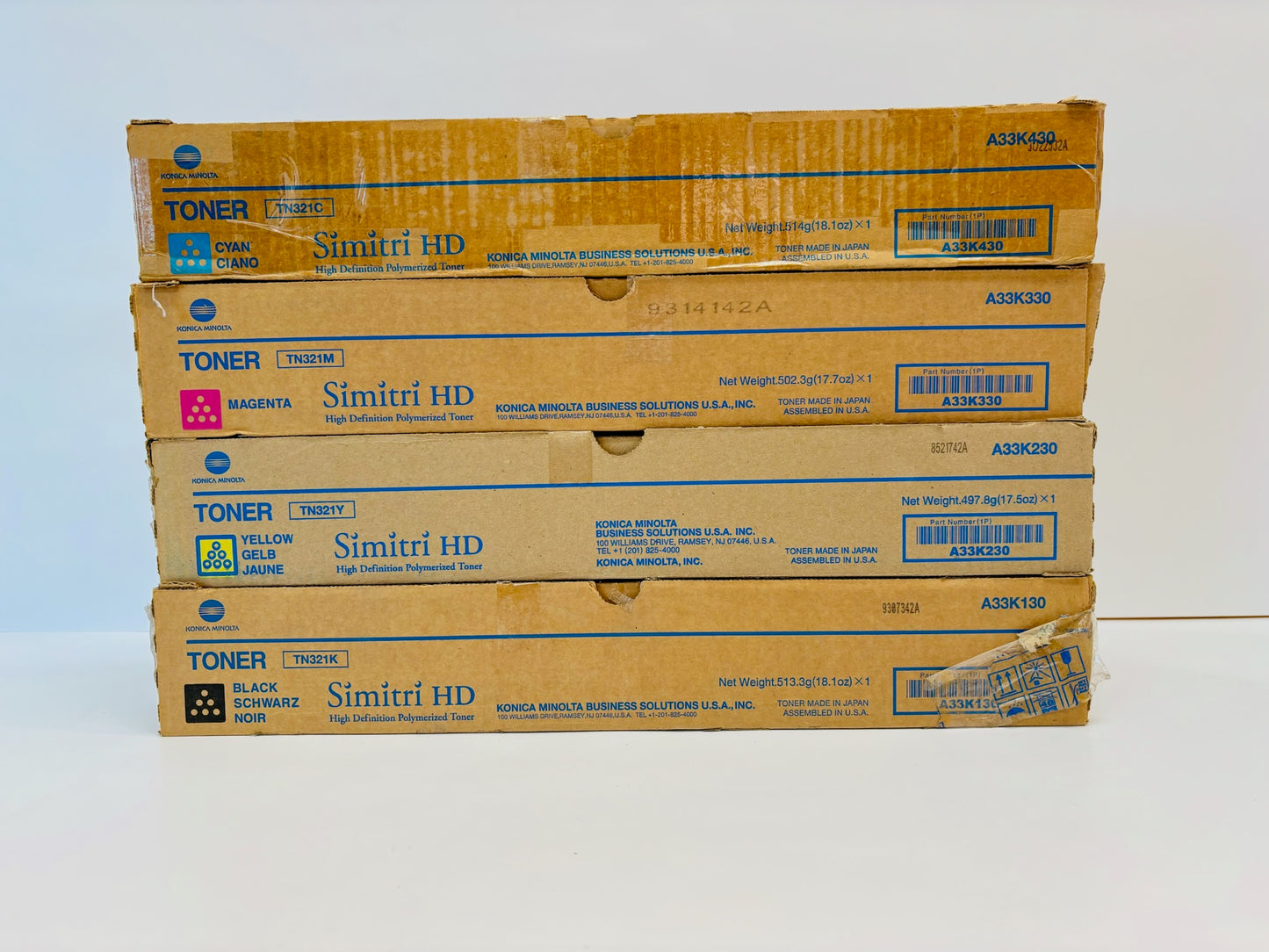 4 Genuine Cosmetic Konica BH C224 Cyan, Magenta, Yellow & Black Toner TN321