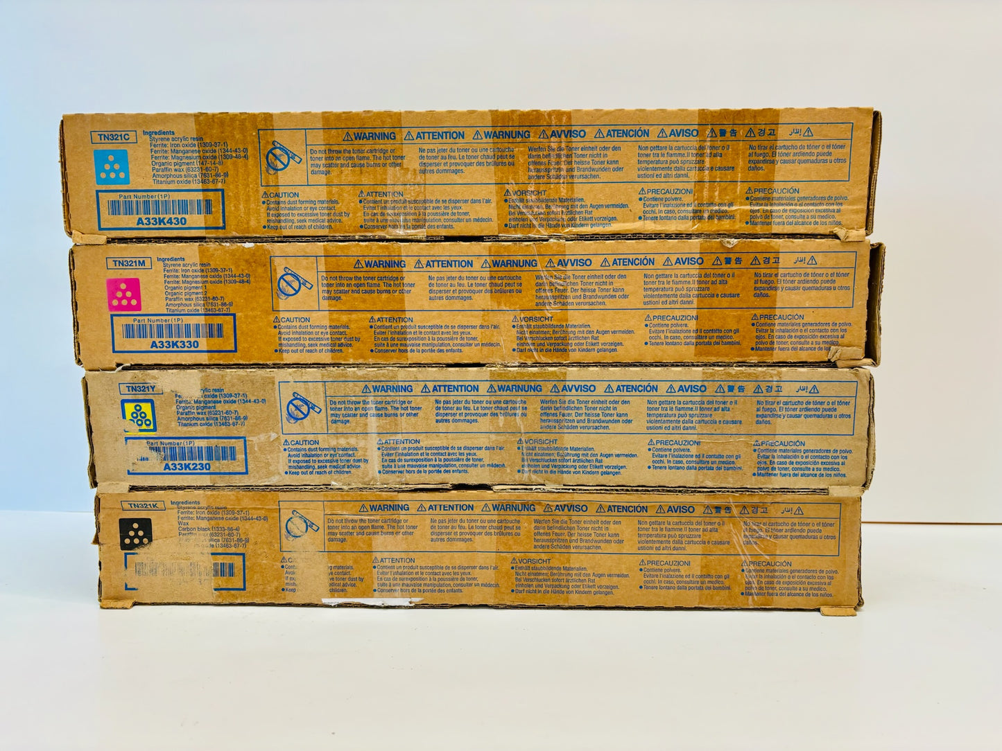 4 Genuine Cosmetic Konica BH C224 Cyan, Magenta, Yellow & Black Toner TN321