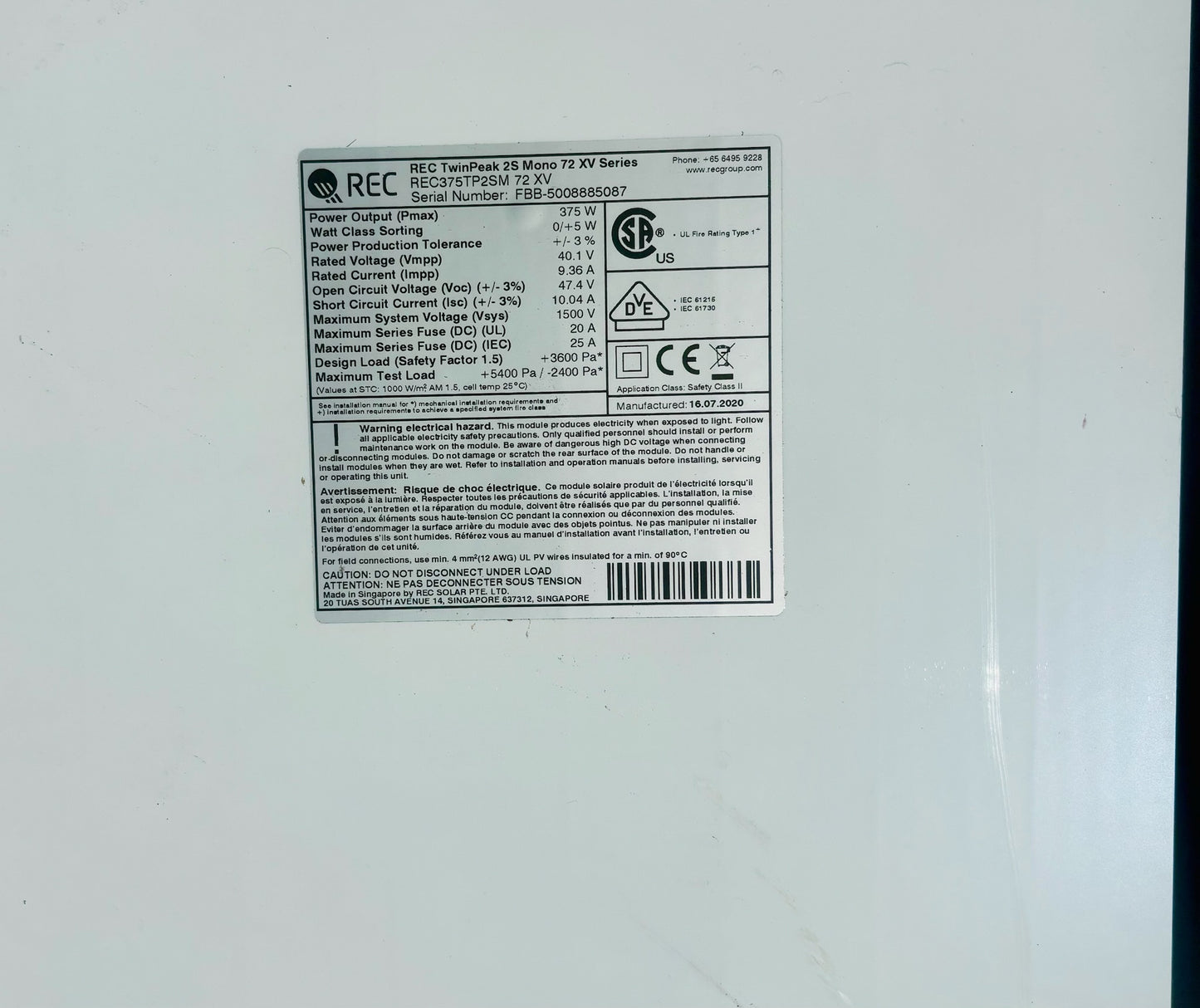 REC375TP2SM 375W Monocrystalline Solar Panel – REC TwinPeak 2S Mono 72 Series