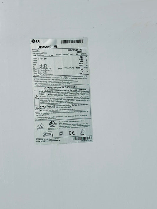 LG345N1C-V5 345W Monocrystalline Solar Panel (Local Pick Up)