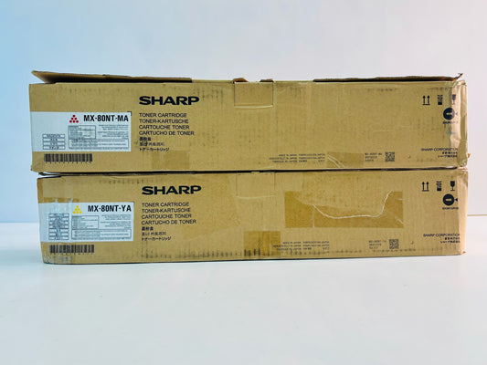2 Genuine Sharp  MX-7081, MX-8081  Magenta & Yellow Toner MX-80NT