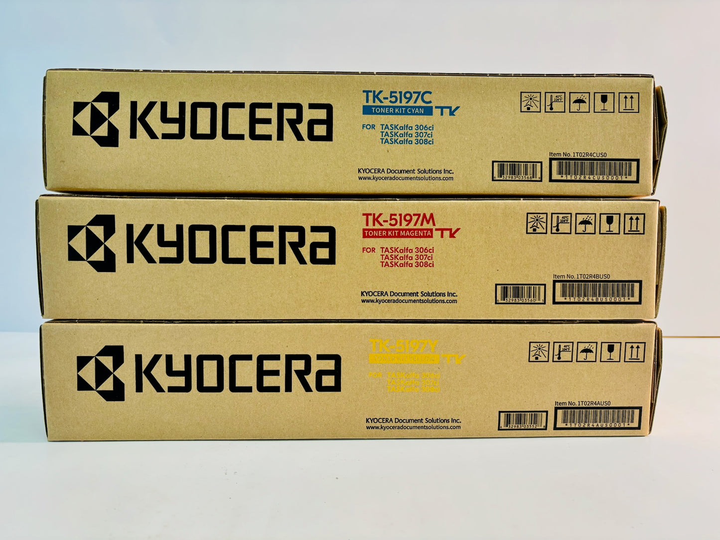 3 Genuine Kyocera TASKalfa 306ci, 307ci Cyan, Magenta & Yellow Toner TK-5197
