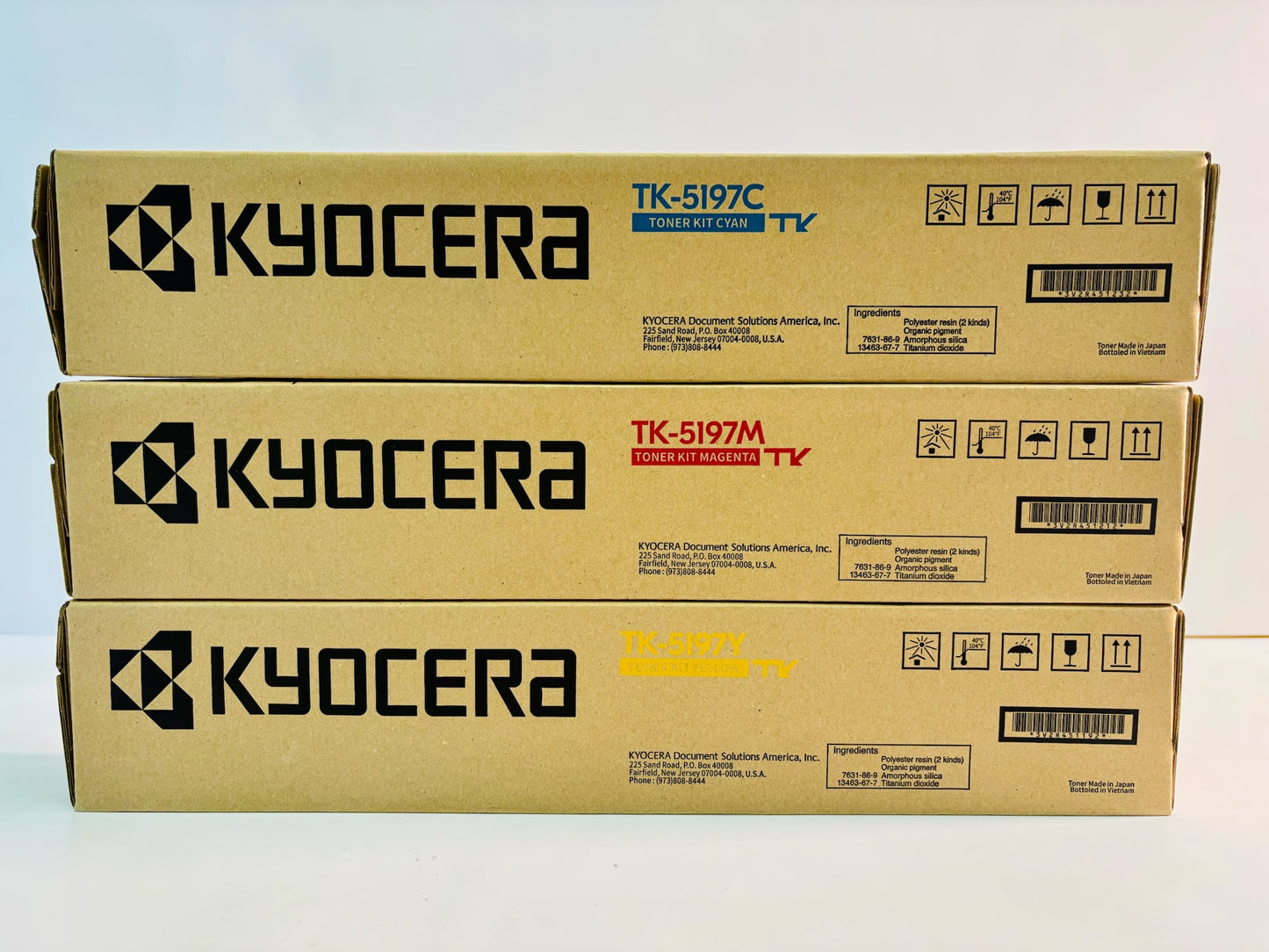 3 Genuine Kyocera TASKalfa 306ci, 307ci Cyan, Magenta & Yellow Toner TK-5197