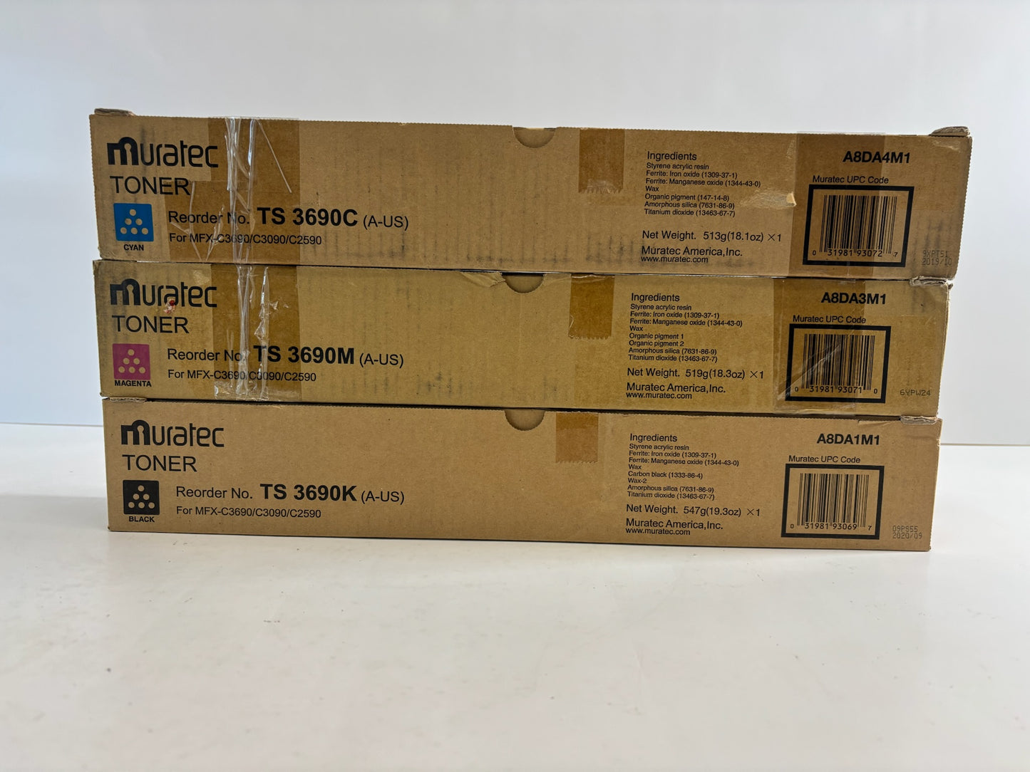 3 Genuine Muratec MFX-C3690,C3090,C2590 Cyan, Mag & Black Toners TS3690CMK