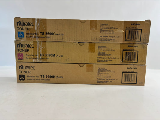 3 Genuine Muratec MFX-C3690,C3090,C2590 Cyan, Mag & Black Toners TS3690CMK