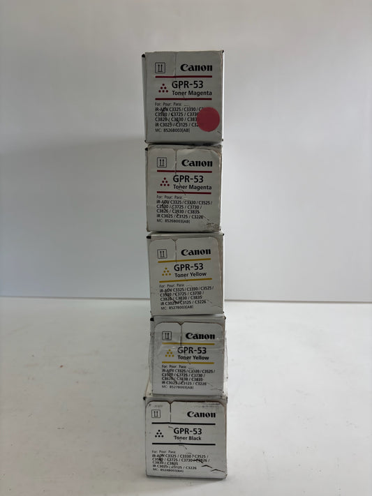 5 Genuine Canon iRA C3325,C3330 Magenta,Yellow & Black Toner GPR53 GPR-53 MMYYK
