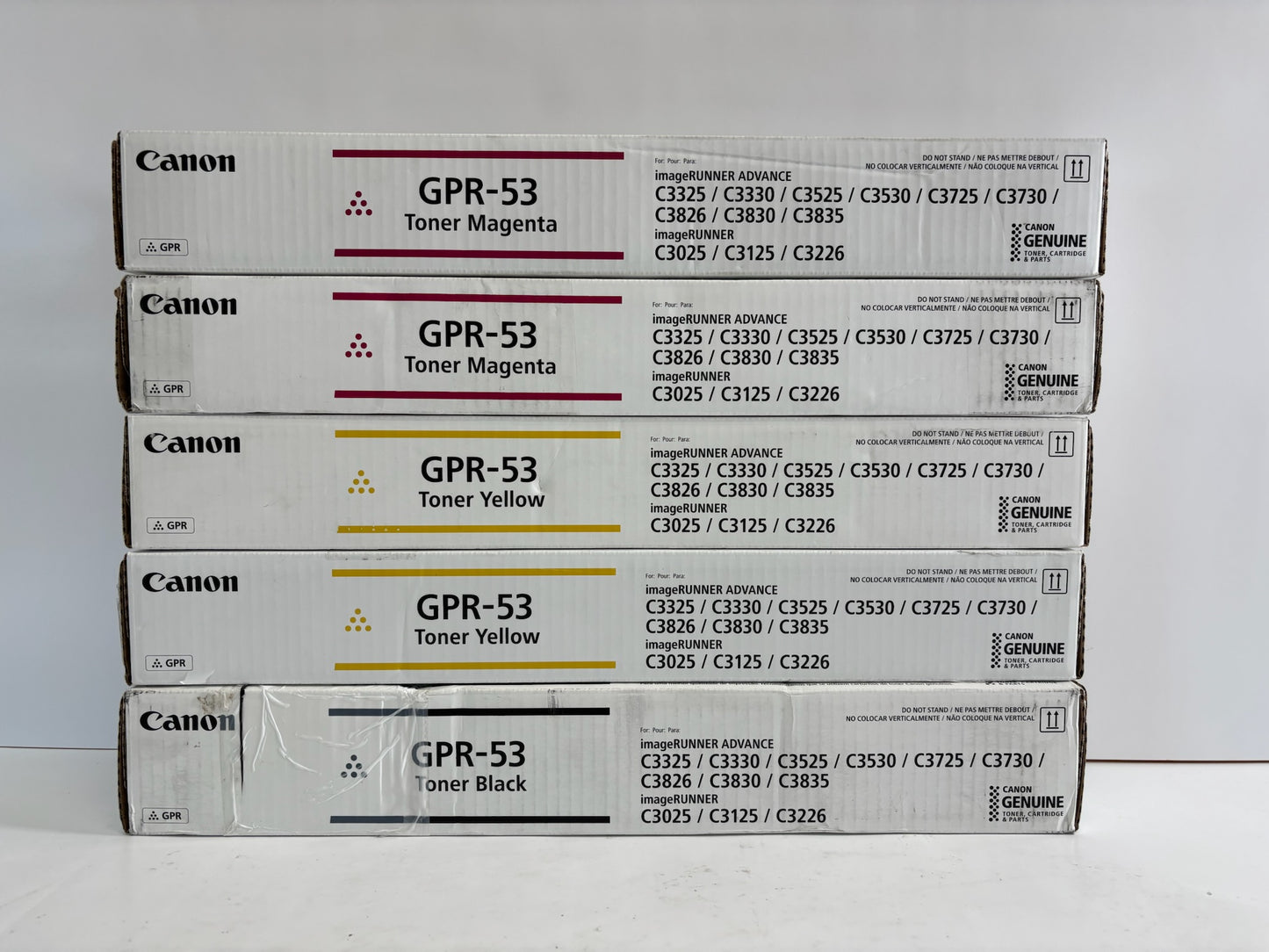5 Genuine Canon iRA C3325,C3330 Magenta,Yellow & Black Toner GPR53 GPR-53 MMYYK