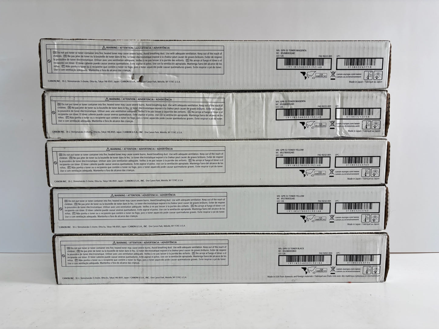 5 Genuine Canon iRA C3325,C3330 Magenta,Yellow & Black Toner GPR53 GPR-53 MMYYK