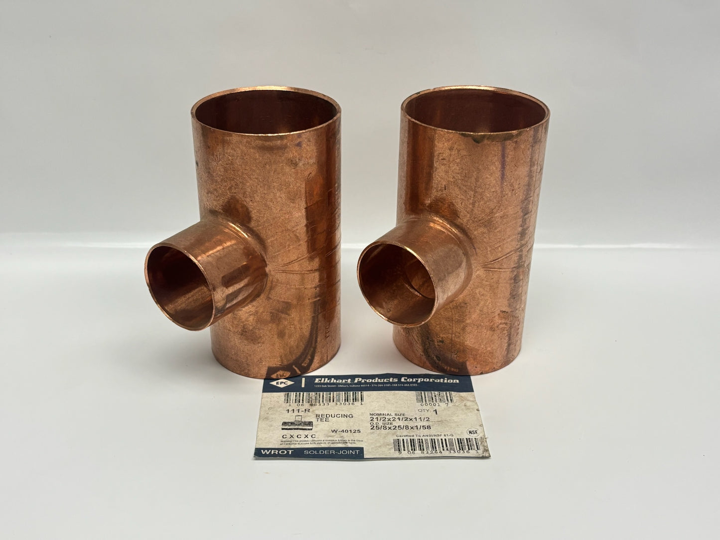 2PK EPC W-40125 Copper Reducing Tee 2-1/2" x 2-1/2" x 1-1/2", 700 PSI Solder Fit