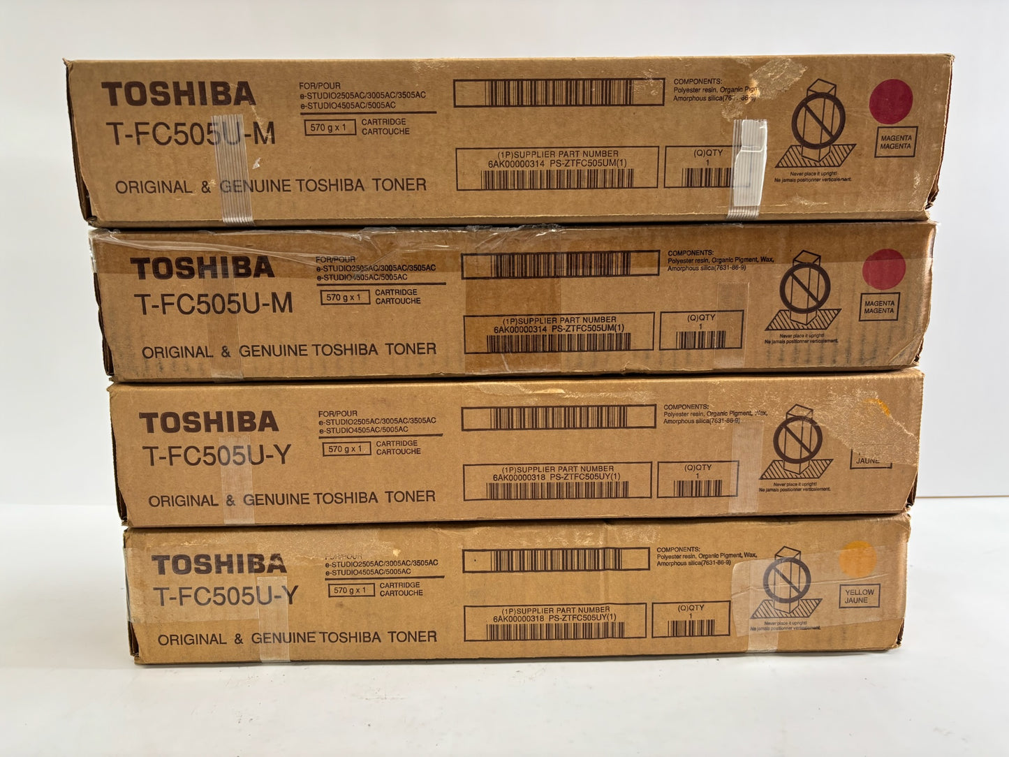 4 Genuine Toshiba eS2505AC,3005AC,5005AC T-FC505U-M, T-FC505U-Y MMYY Toners
