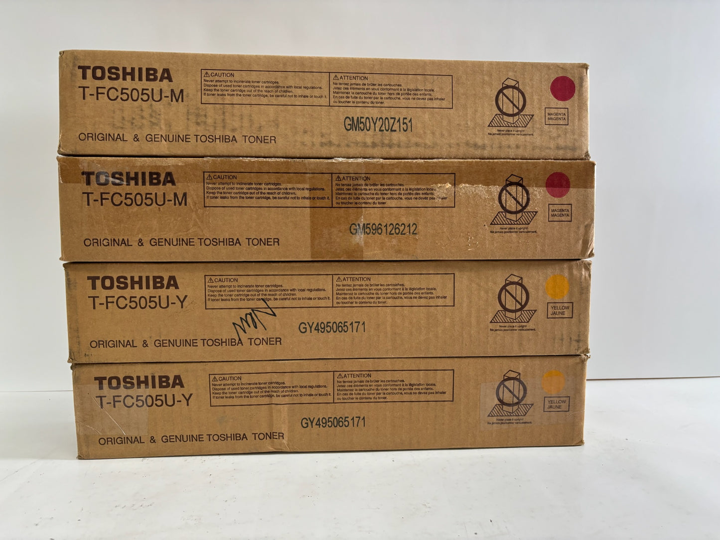 4 Genuine Toshiba eS2505AC,3005AC,5005AC T-FC505U-M, T-FC505U-Y MMYY Toners
