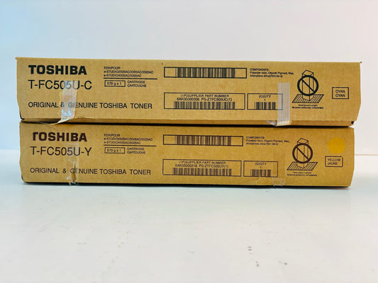 2 Open Genuine Toshiba E STUDIO 2505AC, 3005AC Cyan & Yellow Toner T-FC505U