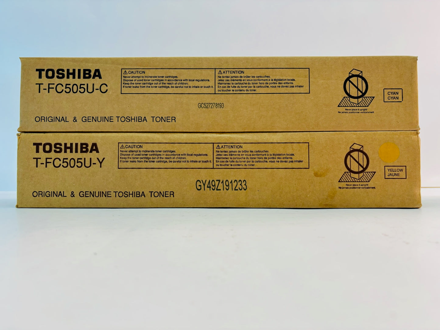 2 Open Genuine Toshiba E STUDIO 2505AC, 3005AC Cyan & Yellow Toner T-FC505U