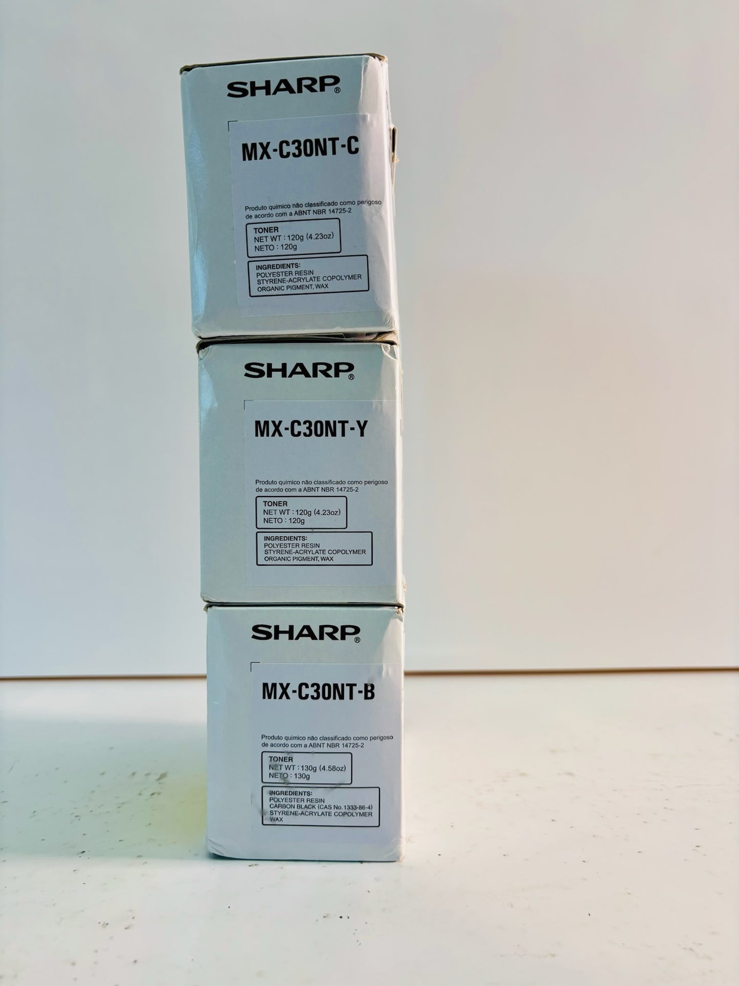 3 Genuine Sharp MX-C250, MX-C300P Cyan, Yellow, Black Toner MX-C30NT