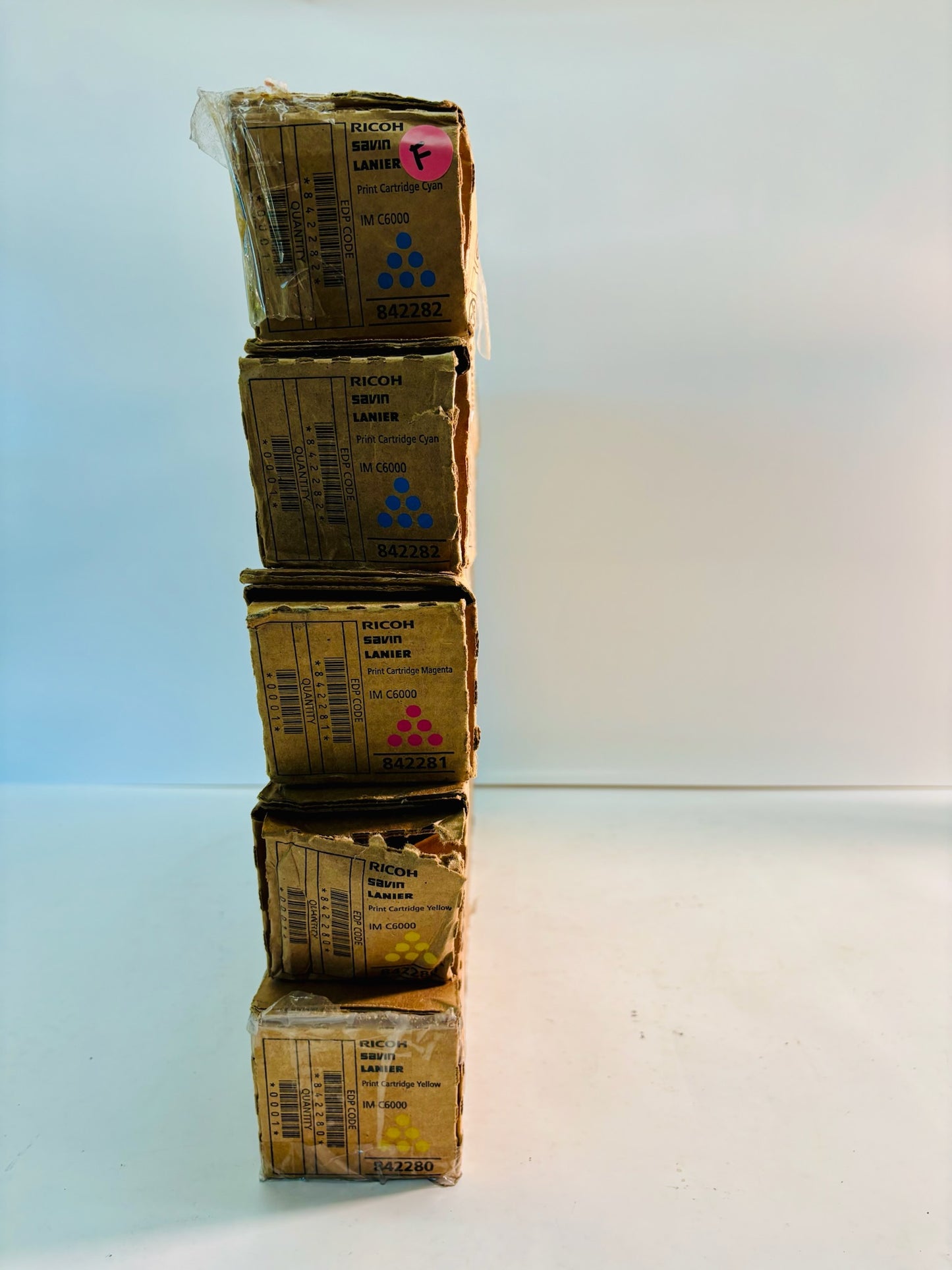 6 Genuine Ricoh IM C4500 Cyan, Magenta, Yellow Toner 842280,2281,2282 (Bad Box)