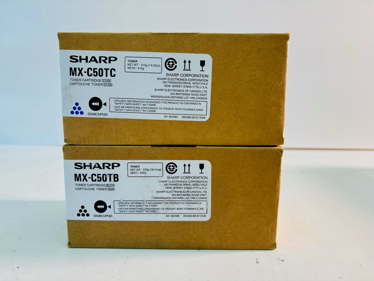 2 Open Genuine Sharp MX-C407F, MX-C507F Cyan & Black Toner MX-C50, C50TC