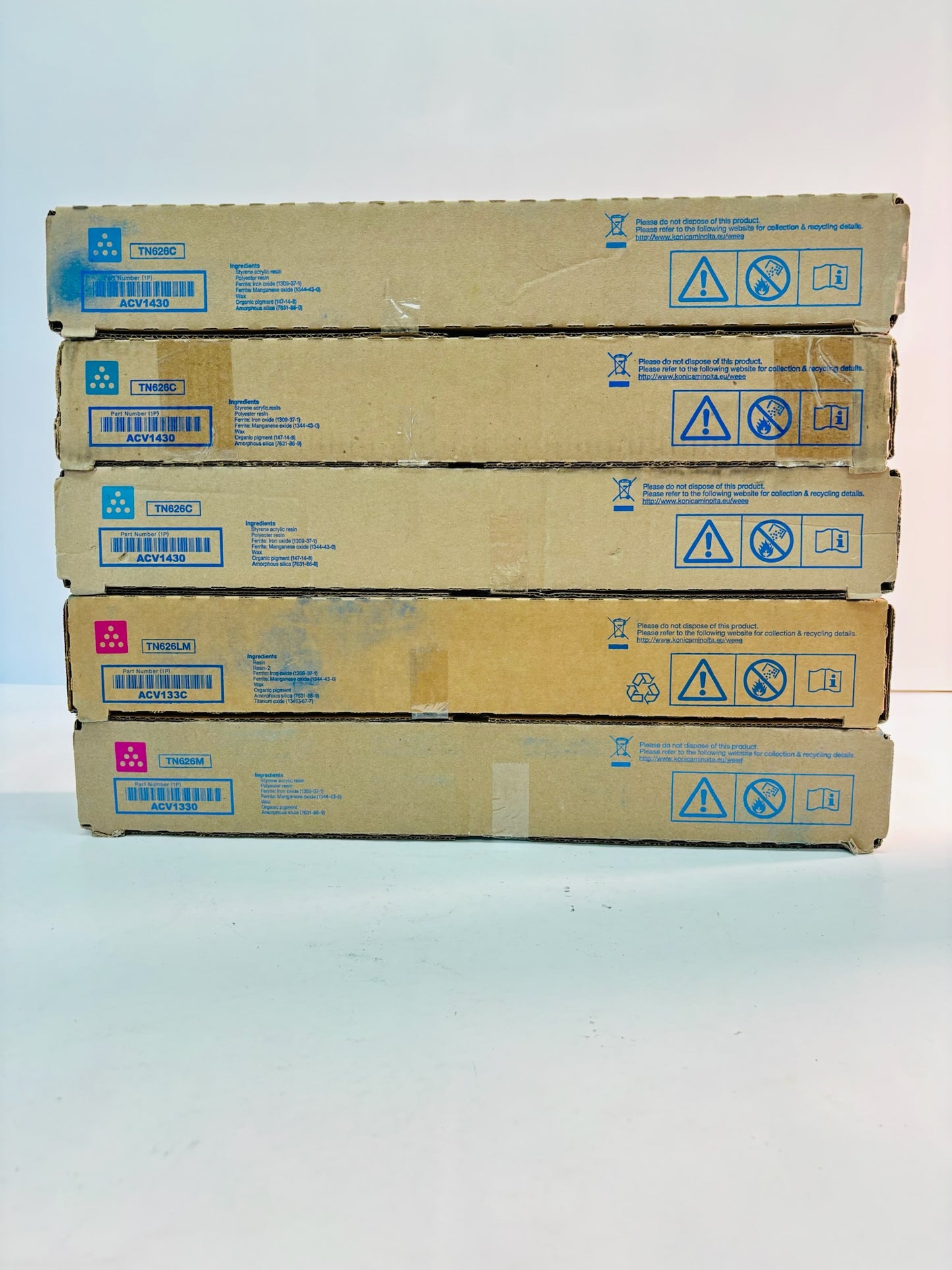 5 Genuine Cosmetic Konica Minolta BH C450i, C451i Cyan & Magenta Toner TN626