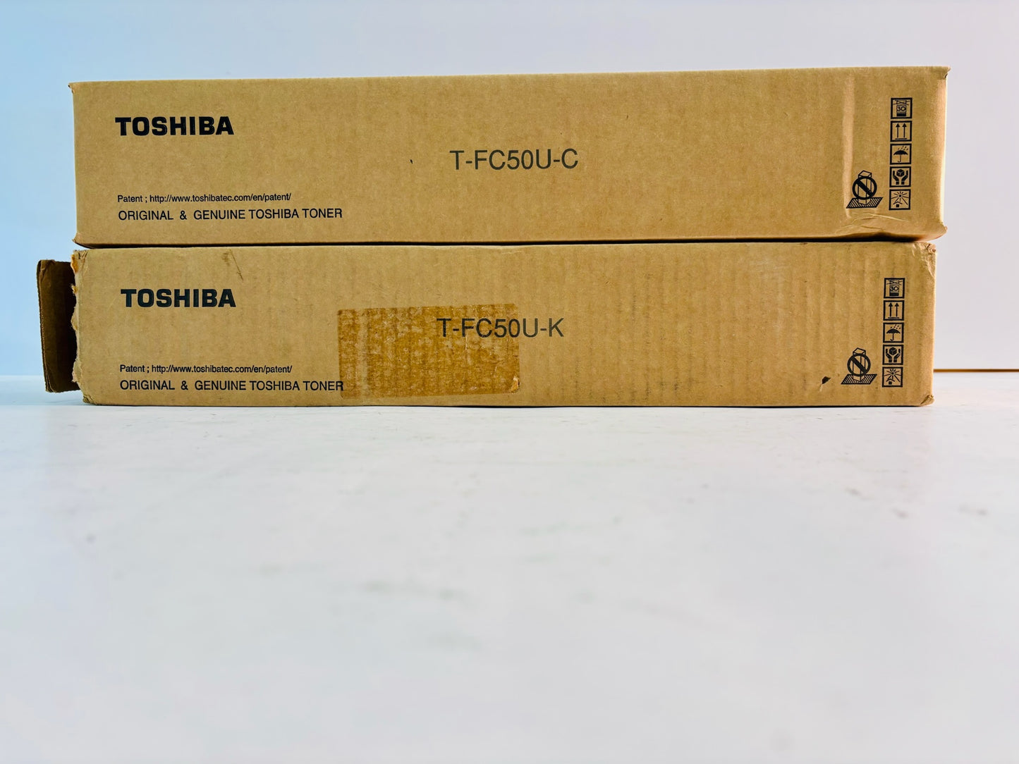 2 Open Genuine Toshiba E STUDIO 2555C, 3055C Cyan & Black Toner T-FC50U (no tabs)
