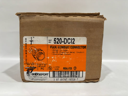 87 PC Bridgeport 520-DCI2 Flex Conduit Connector 1/2" insulated throat, AL/FE