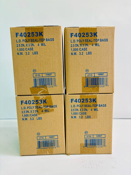 LK F40253K Clear Single Track Zipper Bag, 4 mil, 2.5" x 3" (4000 bags in total)