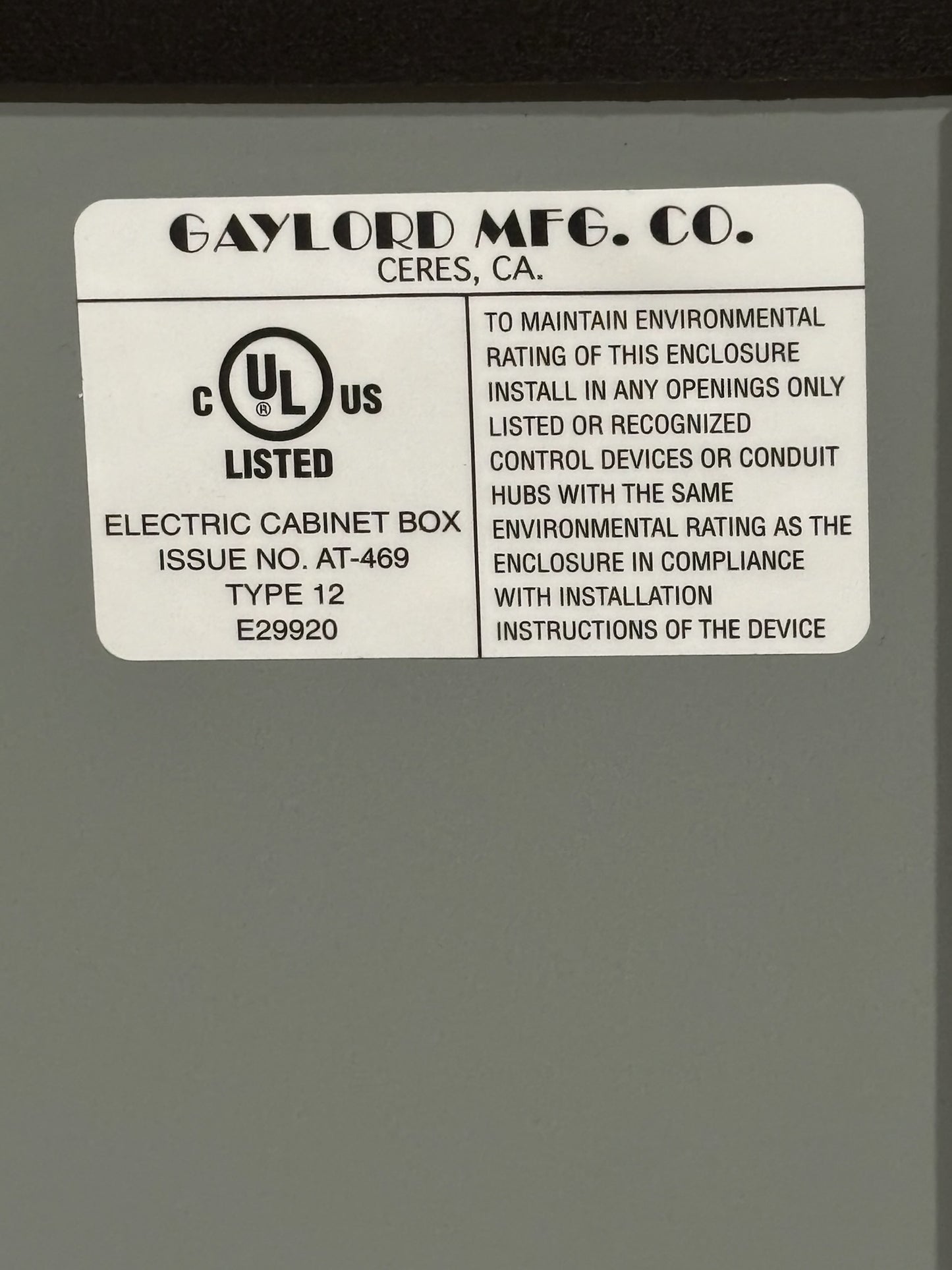 Gaylord Type 12 (E29920) Outdoor Enclosure 12x12x4