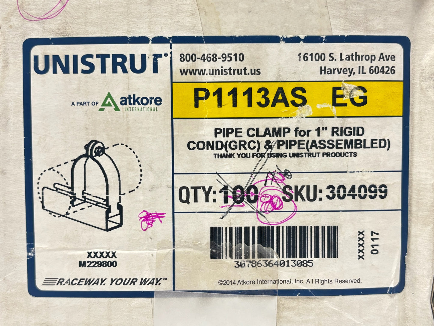 80 PK Unistrut P1113AS‑EG 1″ Electro‑Galvanized Rigid/IMC Conduit Clamp