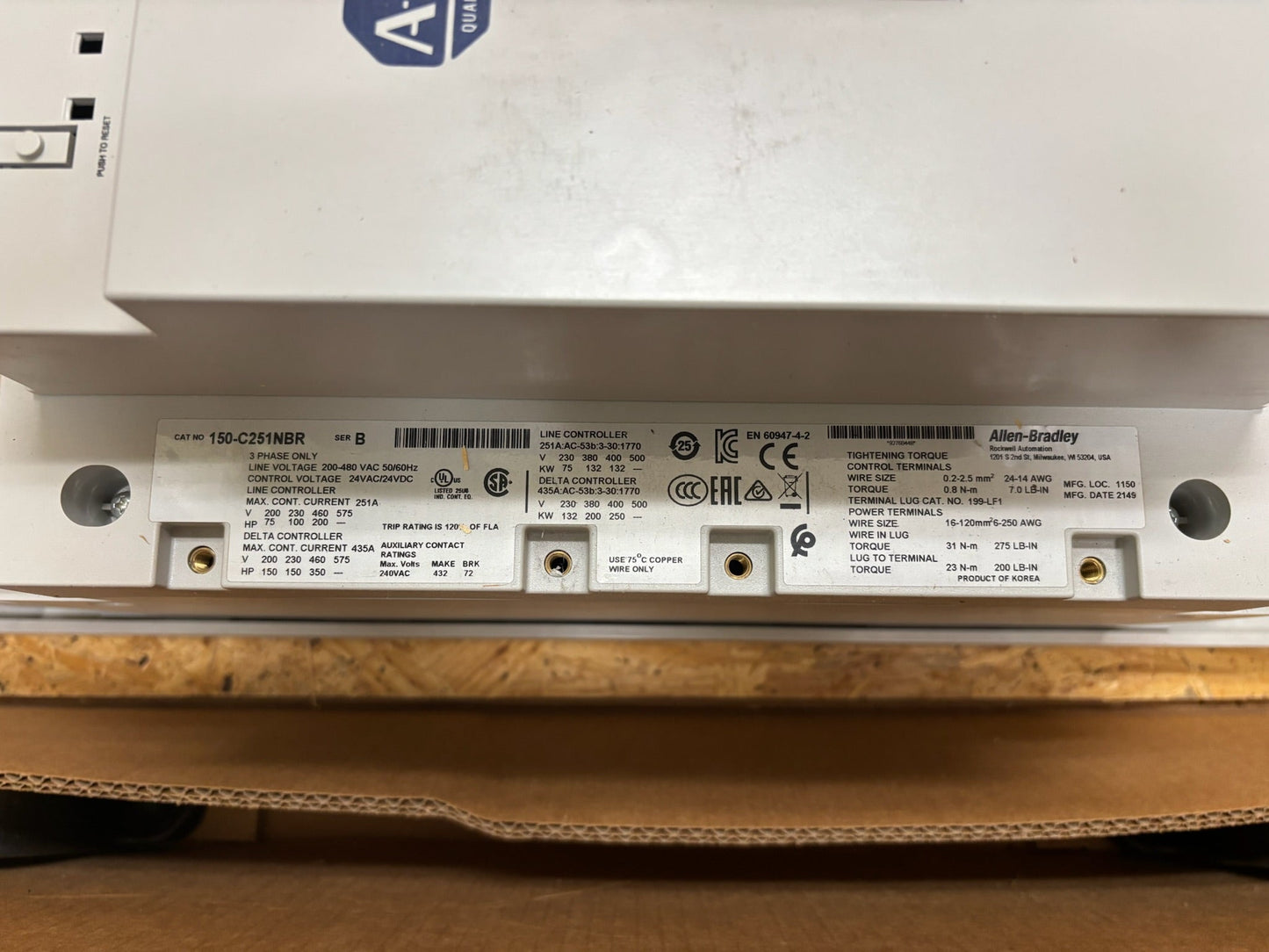 Allen Bradley 150-C251NBR SMC-3 Smart Motor Controller Soft Starter 251A