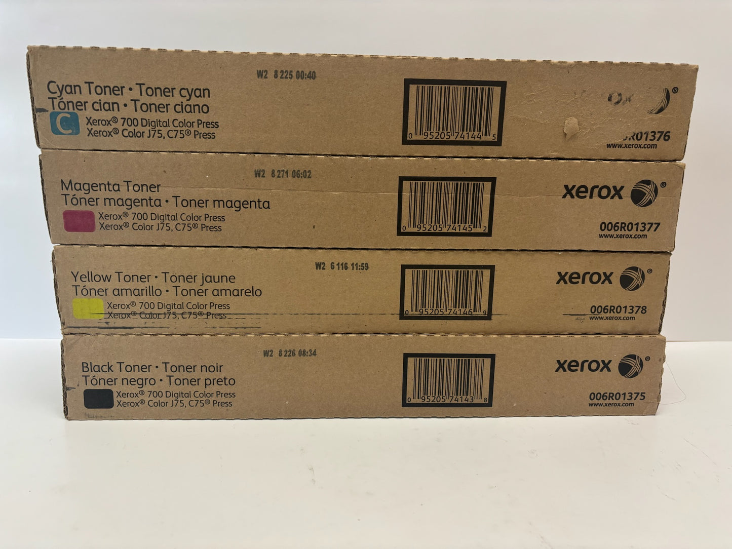 4 Genuine Xerox 700 Digital Color, Color J75, C75 Press Cyan Magenta Yellow & Black Toners
