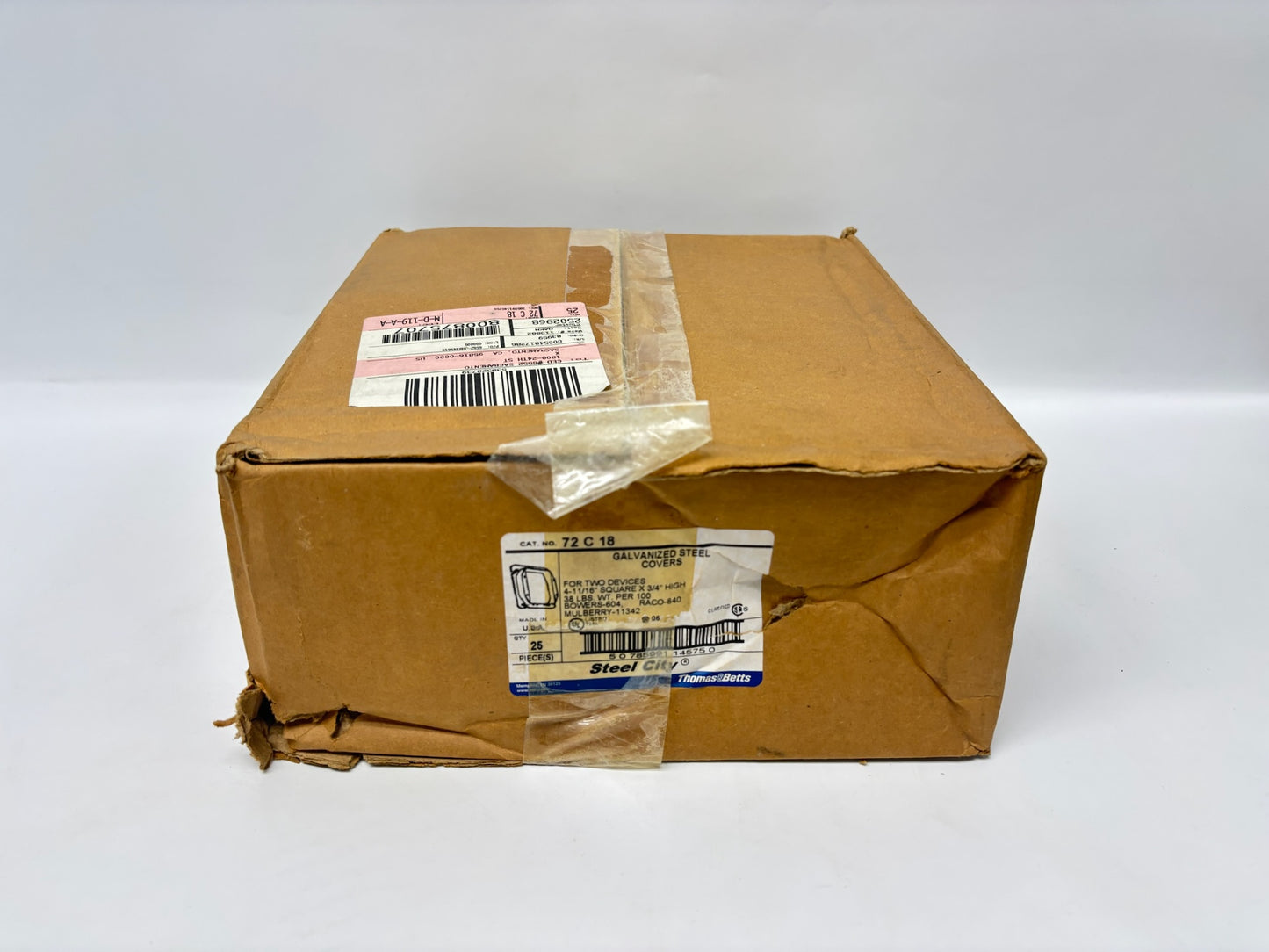 25 PK Steel City 72C18 2-Gang Square Device Cover, ¾" Raised, Steel
