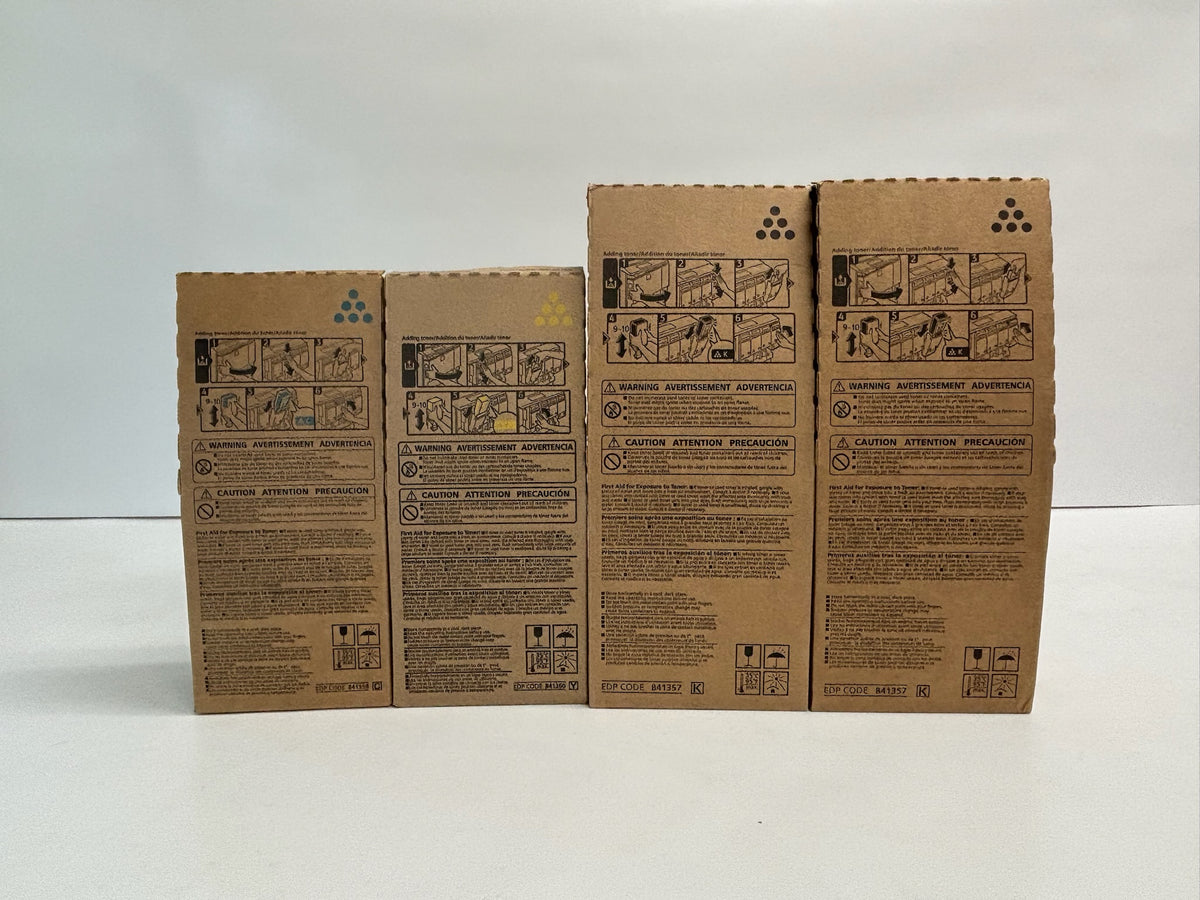 4 Genuine Ricoh C7501,C9075,LD375C Cyan, Yellow & Black Toners 841357, 841358, 841360