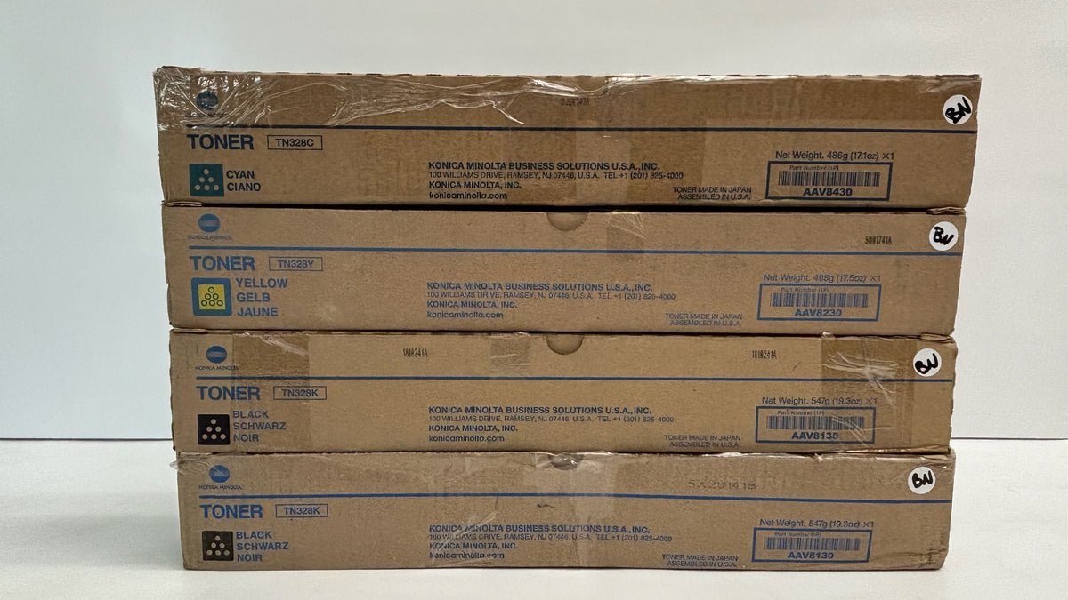 4 Genuine Konica Minolta C250, C360 Cyan, Yellow & Black Toners TN328 CYKK