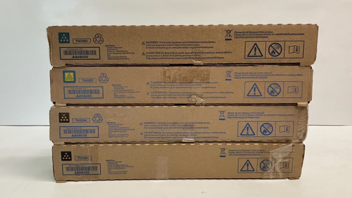 4 Genuine Konica Minolta C250, C360 Cyan, Yellow & Black Toners TN328 CYKK