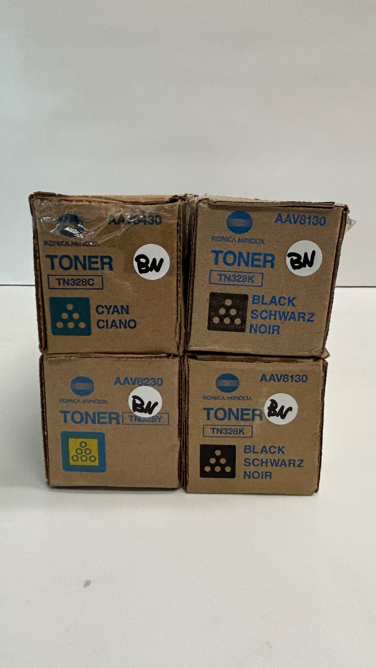 4 Genuine Konica Minolta C250, C360 Cyan, Yellow & Black Toners TN328 CYKK