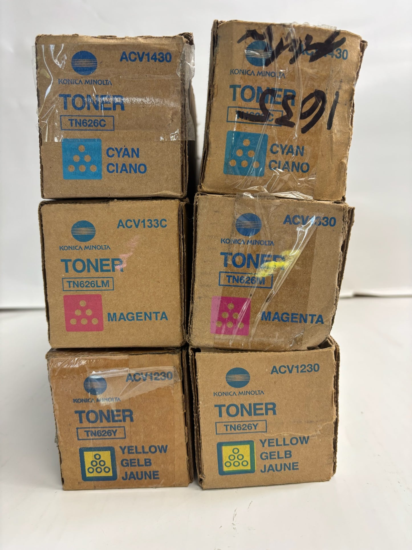 6 OEM Konica Minolta BH C360i,C450i,C550i,C650i CCMMYY Toners TN626 (No Black)