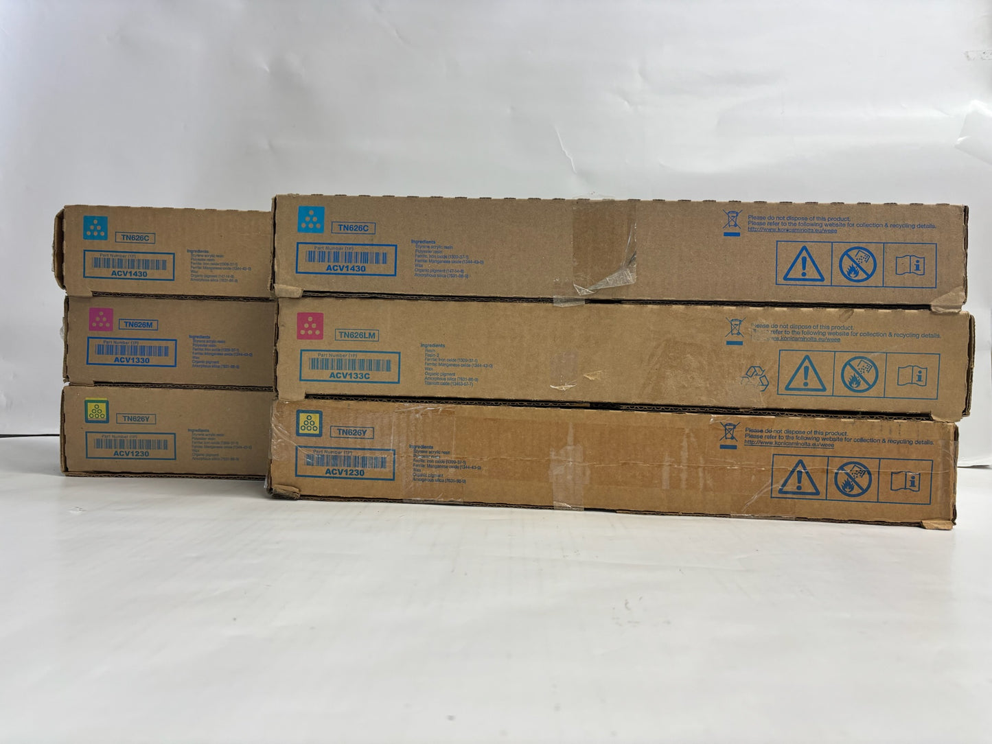 6 OEM Konica Minolta BH C360i,C450i,C550i,C650i CCMMYY Toners TN626 (No Black)