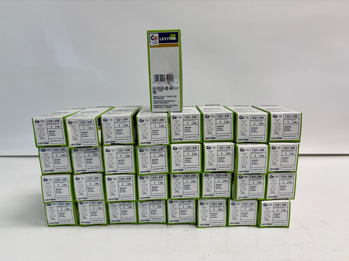 33 PK Leviton 1221-2W White 20 Amp Toggle Switch, Single-Pole