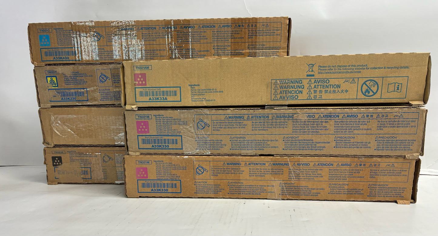 7 Genuine Konica BH C224,C284,C364,C364e TN321 CMMMYYYK Toners (AM, AY)