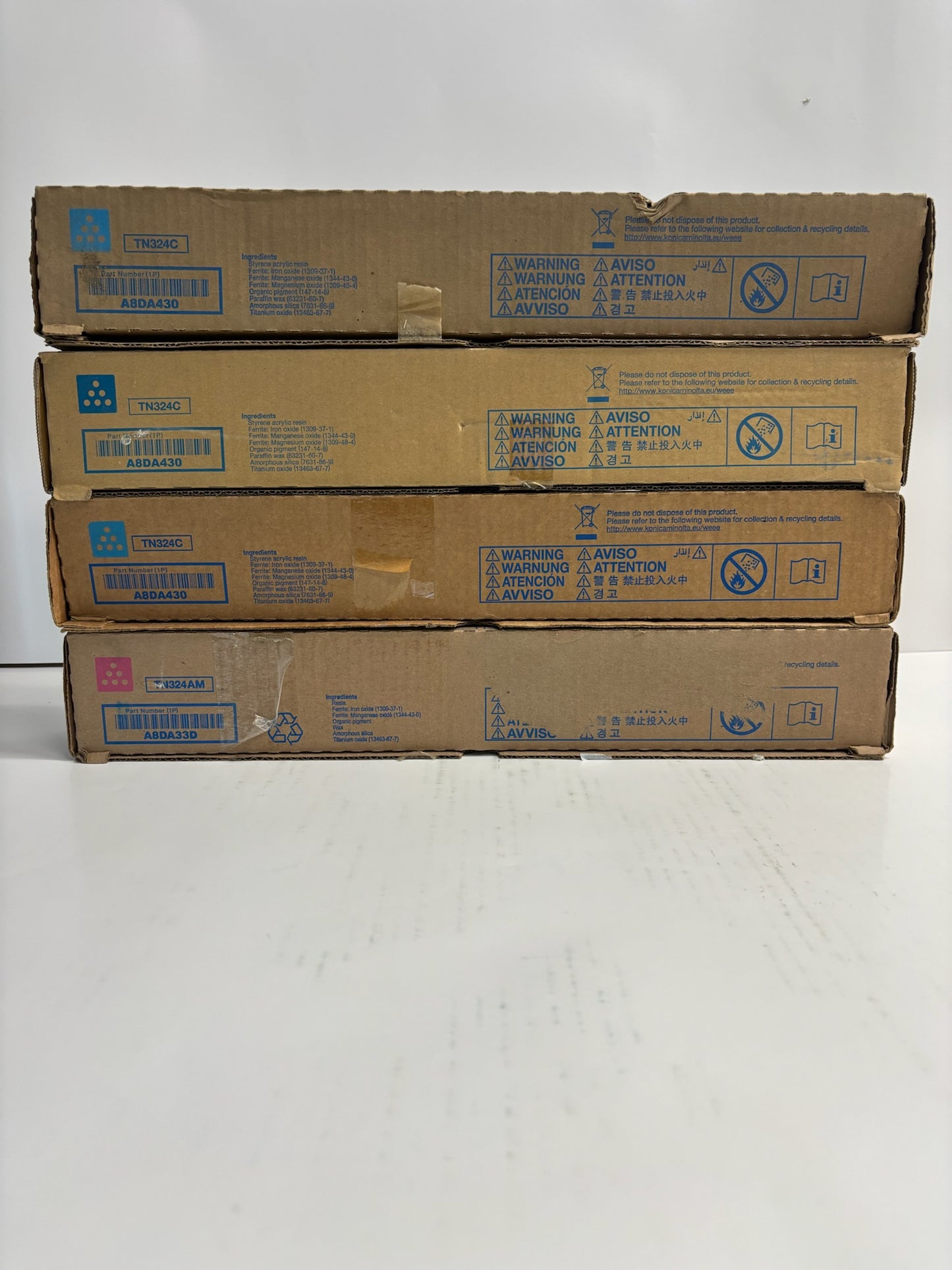 4 Genuine Konica Minolta BH C258,C308,C368 Cyan & Mag Toners TN324C,TN324AM