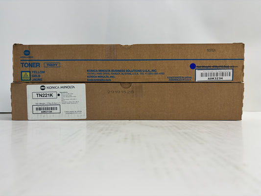 2 OEM Konica Minolta BH C227,C287 YK Low Yield Toners TN221( No Cyan ,Magenta)