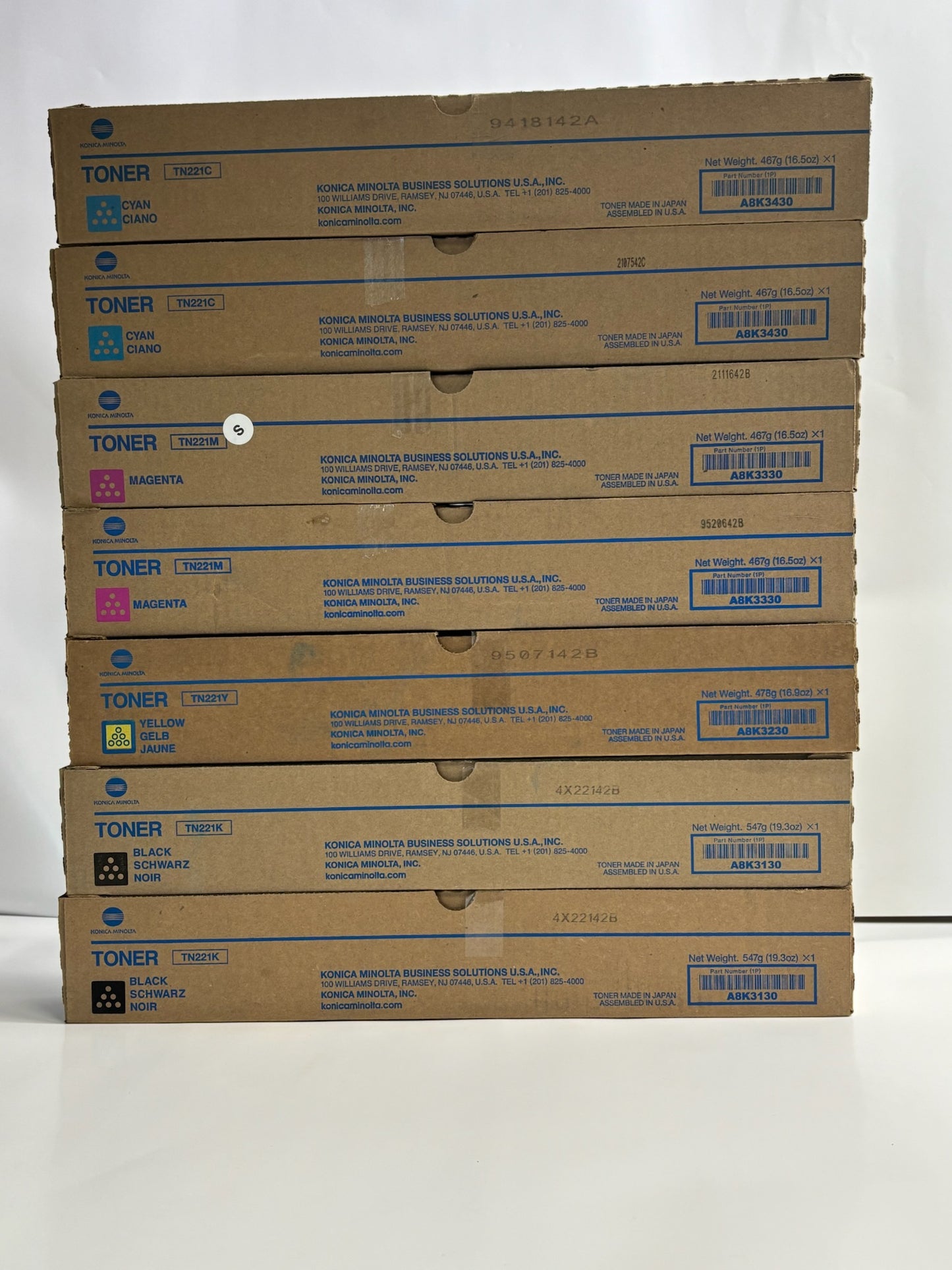 7 New Genuine Konica Minolta BizHub C227,C287 TN221 CCMMYKK Toners TN221