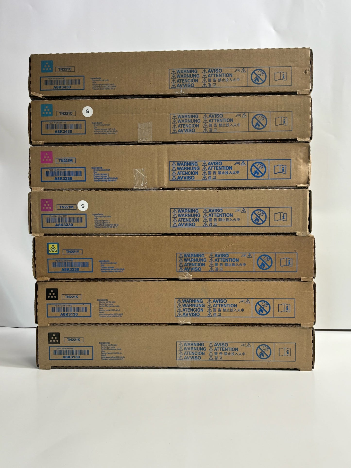 7 New Genuine Konica Minolta BizHub C227,C287 TN221 CCMMYKK Toners TN221