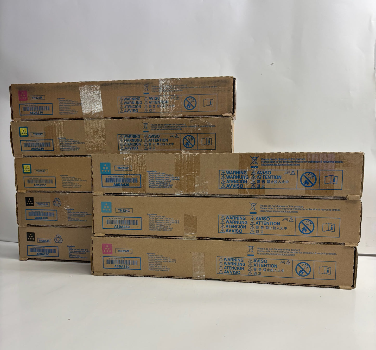 8 Genuine Konica Minolta Bizhub C258,C308,C368 TN324 CCMMYYKK Toners (TN324JK)