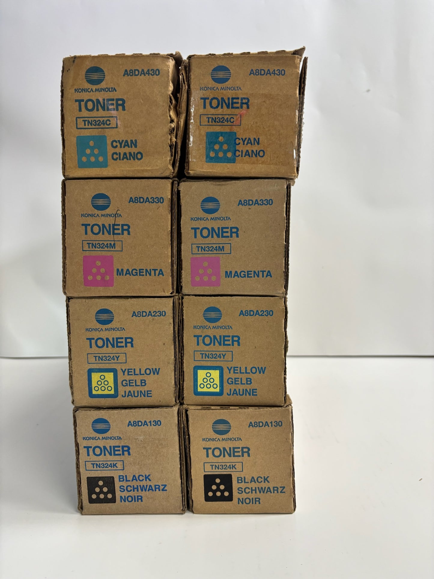 8 New Genuine Konica Minolta Bizhub C258,C308,C368 TN324 CCMMYYKK Toners